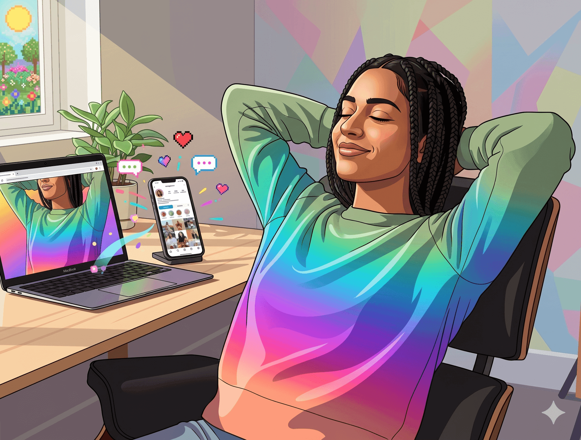 Creator relaxing while DM IQ automatically qualifies Instagram leads by asking the right questions via DM